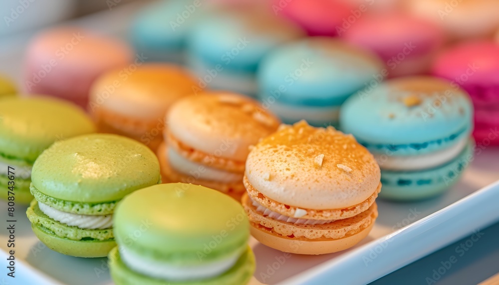 Fototapeta premium Colorful Macarons Assorted Pastry Sweet Dessert Treats