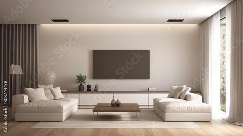 3d rendering of modern room interior with TV set and point lighting