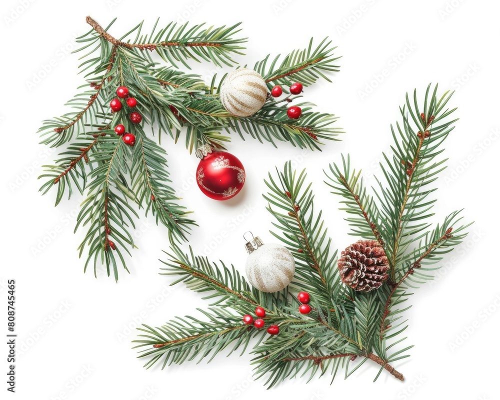 Sweet Christmas Decoration: Festive Fir Tree Branches and Holiday Ornaments