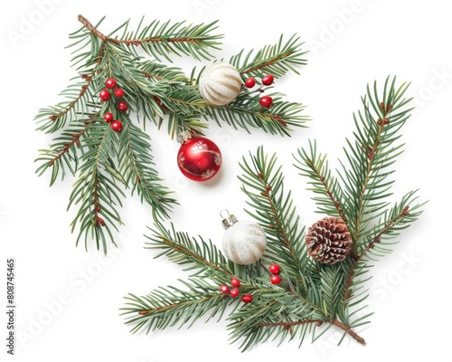 Sweet Christmas Decoration: Festive Fir Tree Branches and Holiday Ornaments