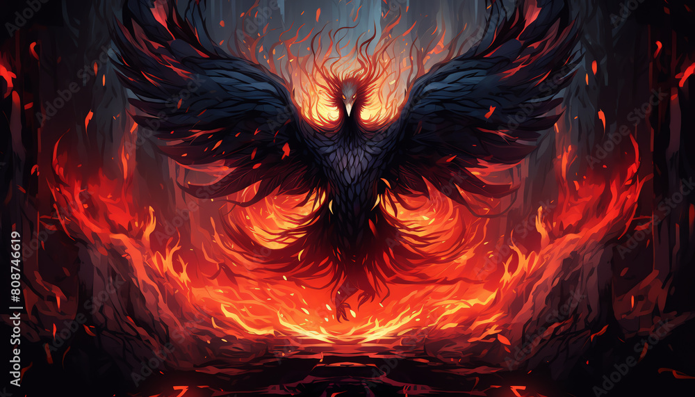 Fototapeta premium The dark phoenix rises from the ashes.