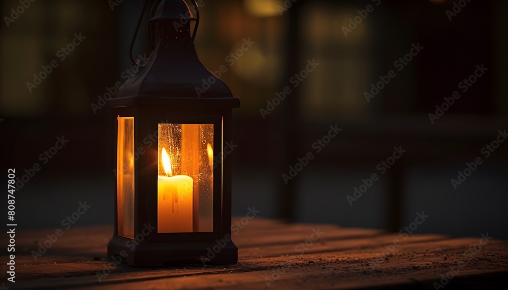 Candle Lantern Glowing Warmly in Dark Setting Candle Lantern Glowing Warmly in Dark Setting