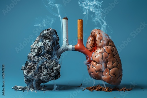 Contrast image of a nonsmokers healthy lung and a smoker s lung, displayed to promote antismoking campaigns photo