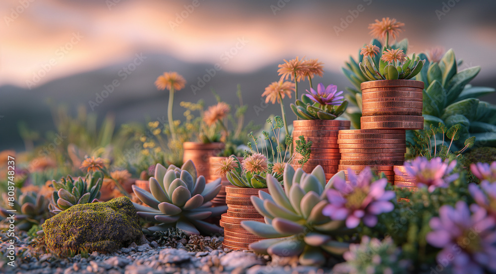 Fototapeta premium A beautiful garden of succulents and wildflowers