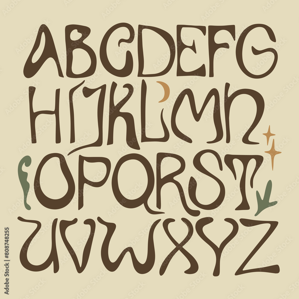 Hippie bohemian fantasy fairytale liquid groovy modern funky font alphabet 1960s in boho psychedelic style Art Nouveau inspired. Perfect for posters, collages, clothing, music albums, custom t shirt Hippie bohemian fantasy fairytale liquid groovy modern funky font alphabet 1960s in boho psychedelic style Art Nouveau inspired. Perfect for posters, collages, clothing, music albums, custom t shirt