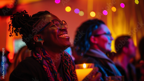 A community fundraiser for LGBTQ+ homeless youth, attendees donating and supporting, warm and hopeful, photography, captured with a festive backdrop to highlight community support, photography