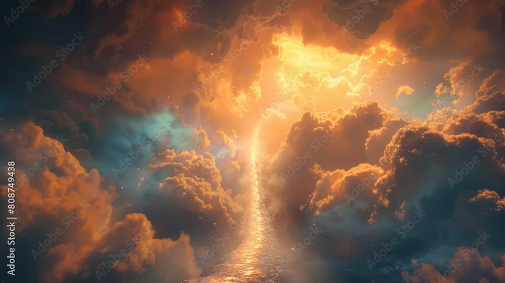 Cloud Journey. Holy Path to Endless Heaven with Blessing Light Shine