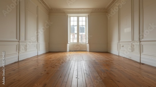 Minimalist Empty Room With Wooden Floors and White Walls © Akhtar