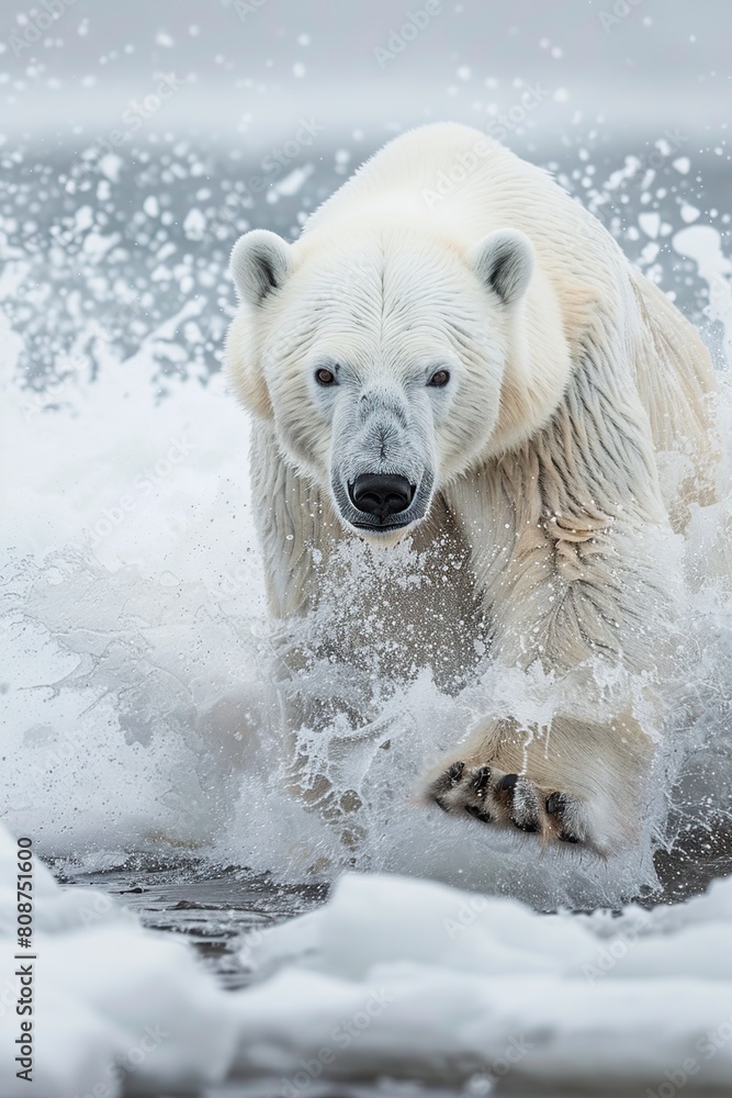 Polar Bear Running Through Snow