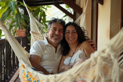 Middle-Aged Hispanic Couple Smiling Together © Jorge Ferreiro