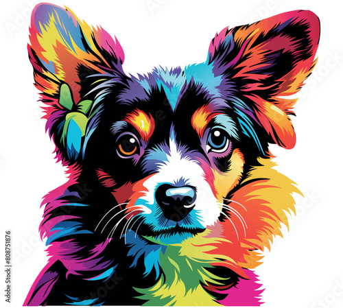 A Colorful Dog Portrait - Artistic Illustration or Textile Print Motif Isolated on White Background, Vector © Roman Dekan