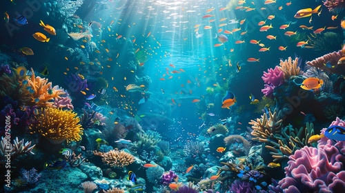 Underwater Coral Reefs with Colorful Fish and Marine Life photo