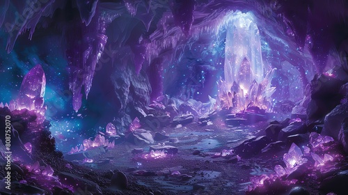 Crystal Caves with Glowing Minerals and Rock Formations