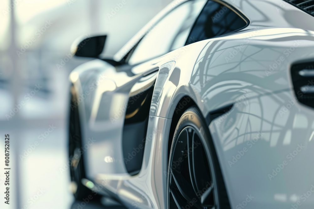 Close-up of a luxury car's sleek contours highlights the essence of modern automotive design. Close-up of a luxury car's sleek contours highlights the essence of modern automotive design.