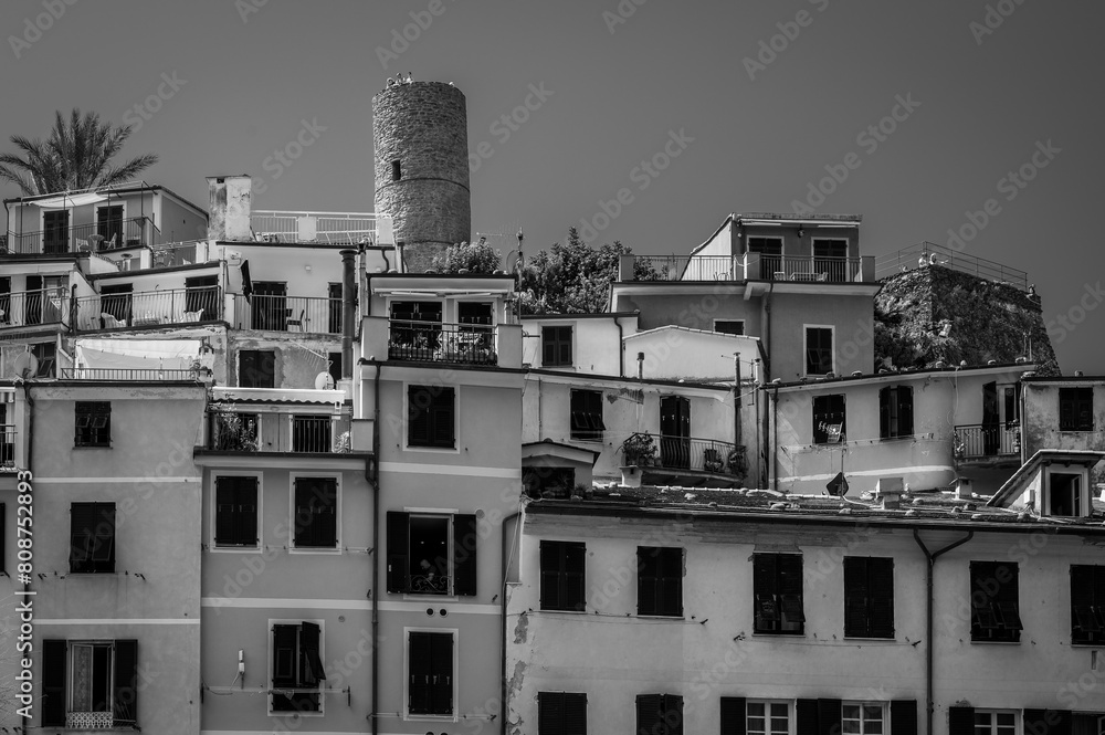 Fototapeta premium Magic of the Cinque Terre. Timeless images. Vernazza in black and white