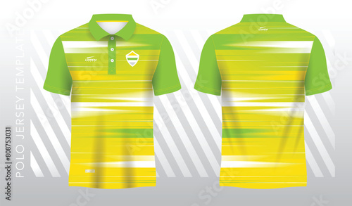 abstract yellow and green polo jersey sport. Sport uniform in front and back view. Mock up for sport club.