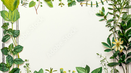 background with A border of 35mm film from a 1930s botanical book  Water color illustrations of plants Frame in the border