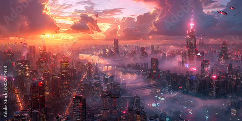 Urban Dreamscape: Futuristic City with Flying Cars