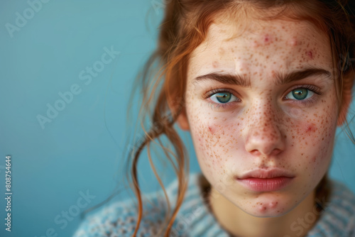 Teenager facial skin problem, acne, puberty, hormones photo