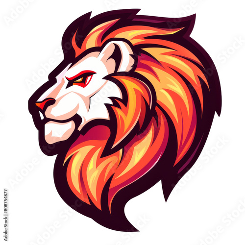 Stylized lion illustration with fiery mane