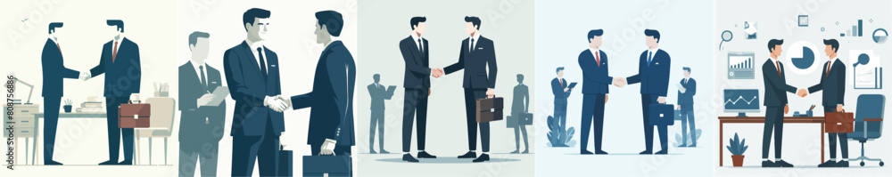 Vector set of business people shaking hands with a simple flat design style