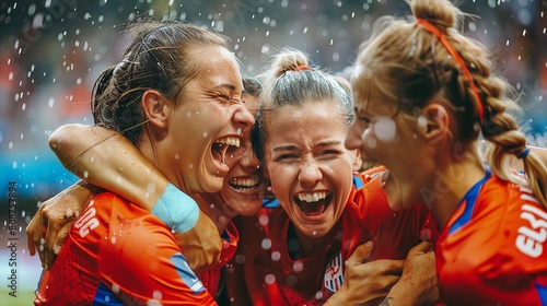 A gathering of youthful female soccer players having fun. Generative Ai