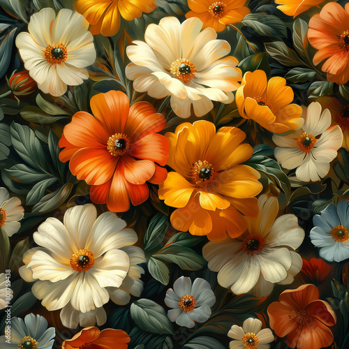A cluster of various flowers with different colors and shapes seen up close © alenagurenchuk