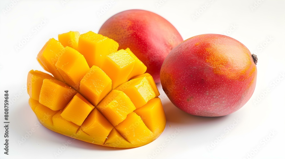 Close up of fresh Mangos on a white Background