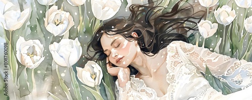 Graceful Woman in White Lac...