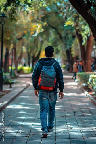 Person Walking Down Street With Backpack