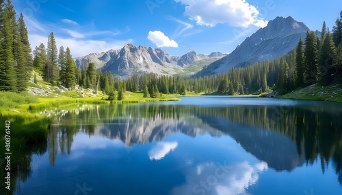 Pristine Alpine Lake with Mountain Reflection