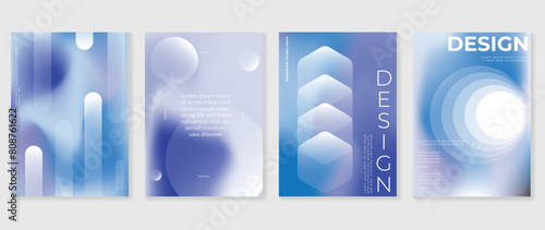 Abstract gradient poster background vector set. Minimalist style cover template with vibrant perspective 3d geometric prism shapes collection. Ideal design for social media, cover, banner, flyer.