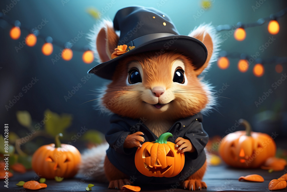 halloween pumpkin with rabbit wearing a hat halloween pumpkin with rabbit wearing a hat
