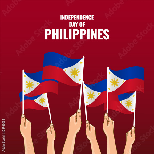 Philippines Independence Day. Hands with flags of the Philippines. Vector Illustration. 
