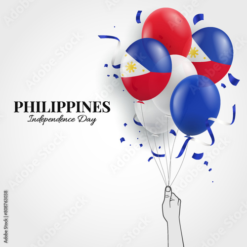 Philippines Independence Day. Hand with balloons. Vector Illustration. 
