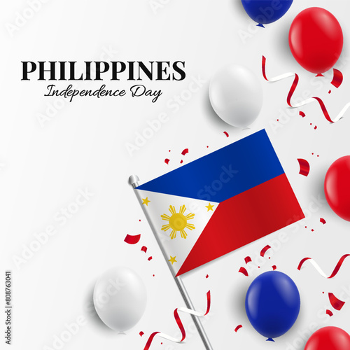 Philippines Independence Day. Background with balloons, flags. Vector Illustration. 
