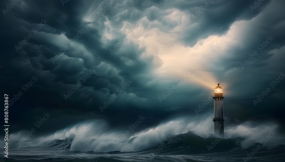  Lighthouse Standing Tall in a Stormy Sea