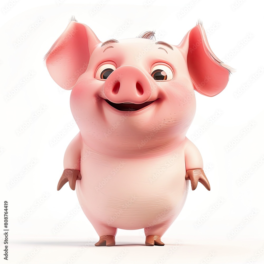Funny 3D cartoon pig close-up, isolated on a white background. Print for clothing, printing on fabric, paper. Figurine for a piggy bank. Funny 3D cartoon pig close-up, isolated on a white background. Print for clothing, printing on fabric, paper. Figurine for a piggy bank.