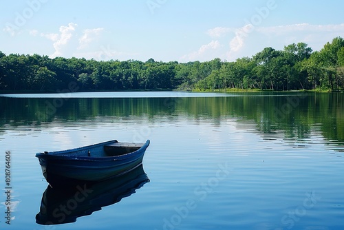 Small White Boat Floating on Lake