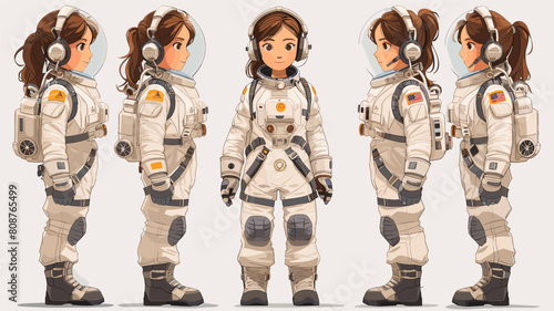 vector drawing of a girl astronaut on a white background. Generative AI