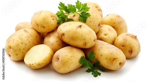 Close up of fresh Potatoes on a white Background