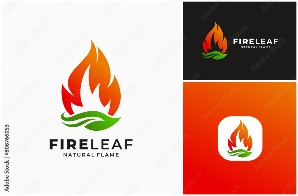Hot Fire Flame Burn Ignite Heat Leaf Green Natural Eco Energy Vector Logo Design Illustration Hot Fire Flame Burn Ignite Heat Leaf Green Natural Eco Energy Vector Logo Design Illustration