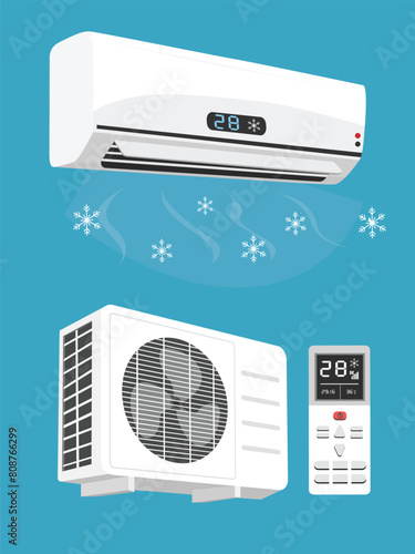 Air conditioner vector. Home appliance. Electrical equipment. Flat vector in cartoon style isolated on white background.