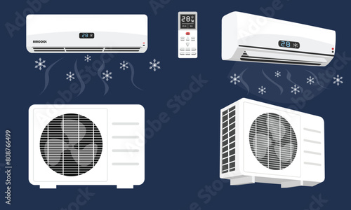 Air conditioner vector. Home appliance. Electrical equipment. Flat vector in cartoon style isolated on white background.