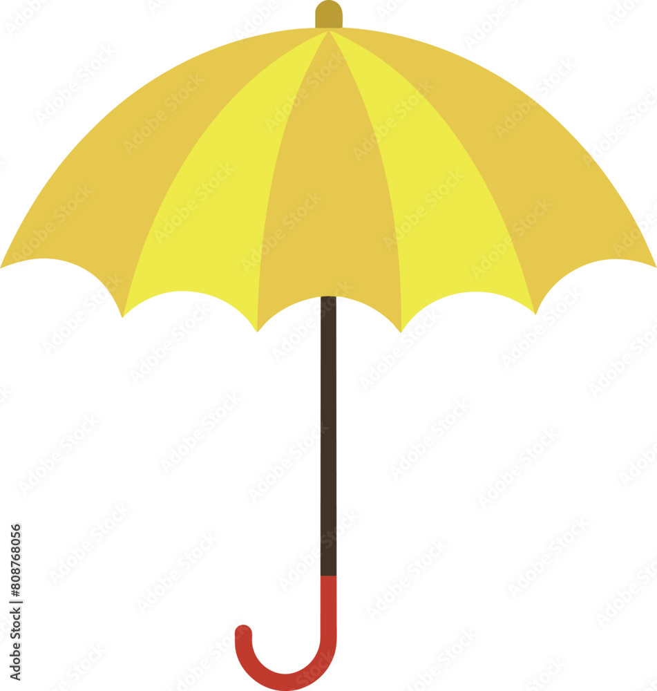 a yellow umbrella with a red handle is shown with a yellow umbrella
