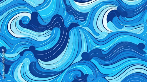 Blue waves pattern. Summer lake wave, water flow abstract vector seamless background Generative AI © KRIS