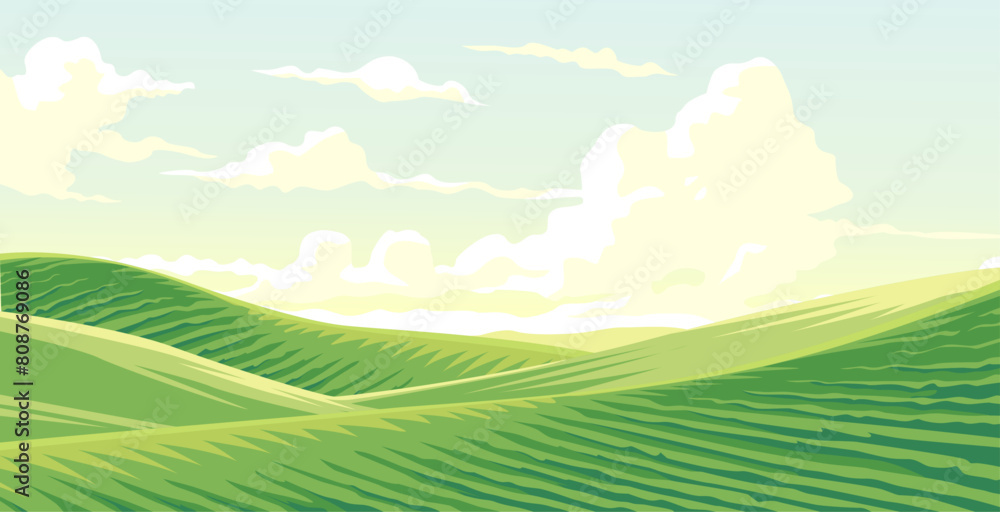 illustration of agricultural pasture landscape with clear sky illustration of agricultural pasture landscape with clear sky