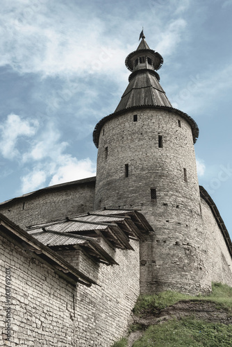 View of the tower and fortifications of Pskov.