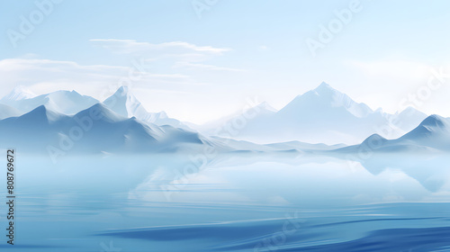 Presented in a naturalistic style with flowing forms mountains water lines poster background