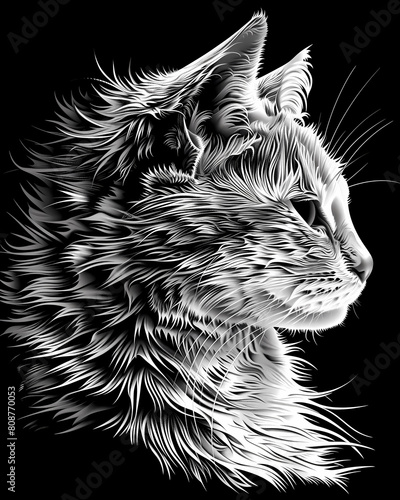 Abstract Cat Illustration for T-Shirt Design or Outwear. Sketch graphic style background.